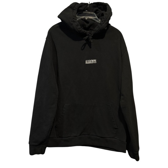 All Saints Hoodie Mens Medium Black Pullover Sweatshirt Fleece Center Logo - Picture 1 of 5